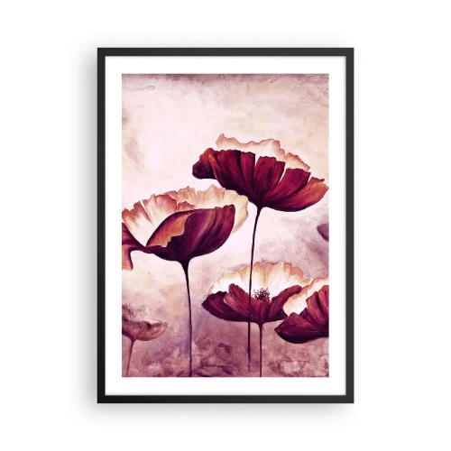 Poster în ramă neagră - Maci pitorești pe un fundal pastel subtil - 50x70cm - Fulgi roșii și albi - Decorațiune modernă pentru perete pentru living și dormitor ARTTOR
