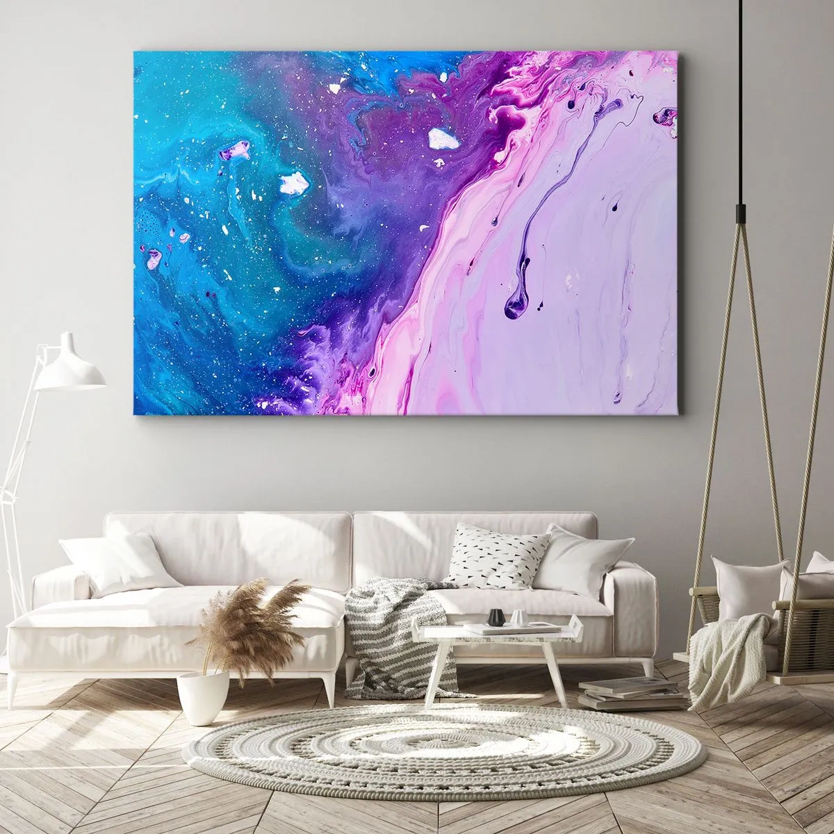 Tablou pe pânză Canvas - Abstracție în culori violet și turcoaz inspirată de contraste - 70x50cm - Yin și yang - Decorațiune modernă pentru perete pentru living și dormitor ARTTOR