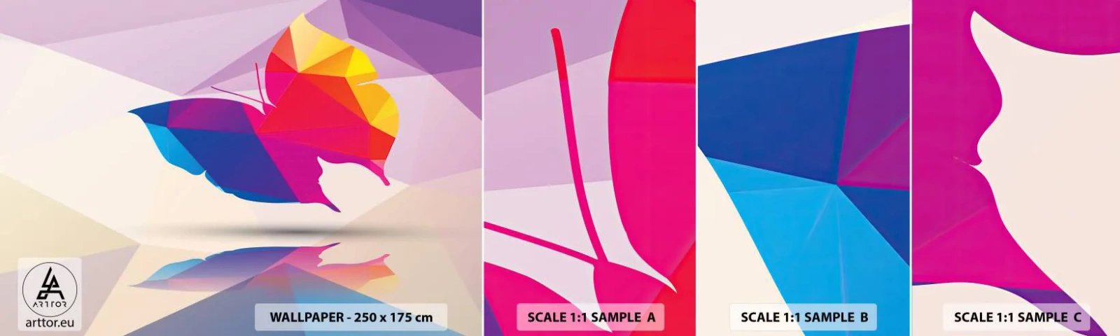 Mostră de Tapet Standard Eco - Curcubeu de fluture - Insecte, Fluture, Figura geometrică - 100x30 cm