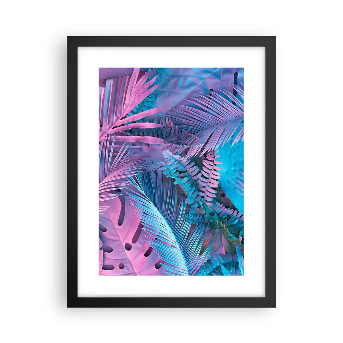 Poster în ramă neagră - Palmieri în alb și albastru - 30x40 cm
