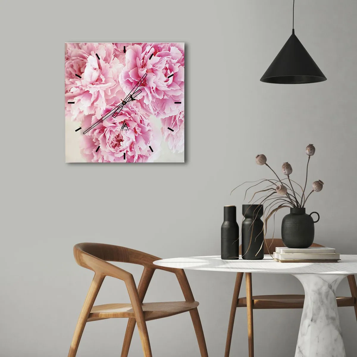 Ceas de perete - Ceas pe sticlă - În luxul roz - 30x30 cm