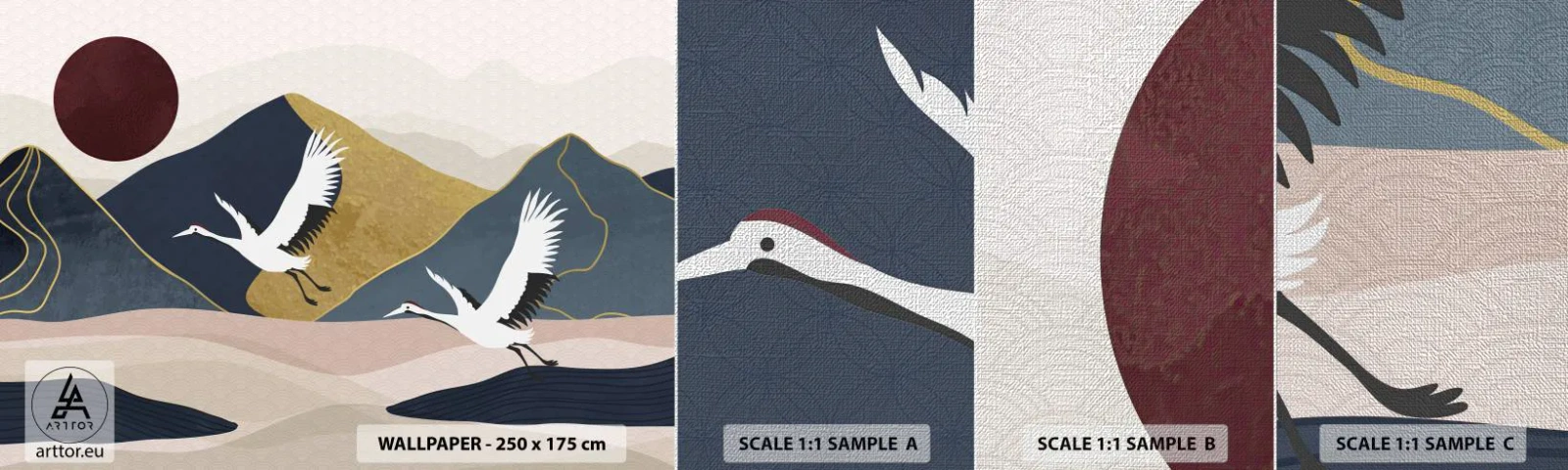 Mostră tapet Premium Canvas - Și ziua a zburat din nou - Abstracția, Macarale, Munţi - 100x30 cm