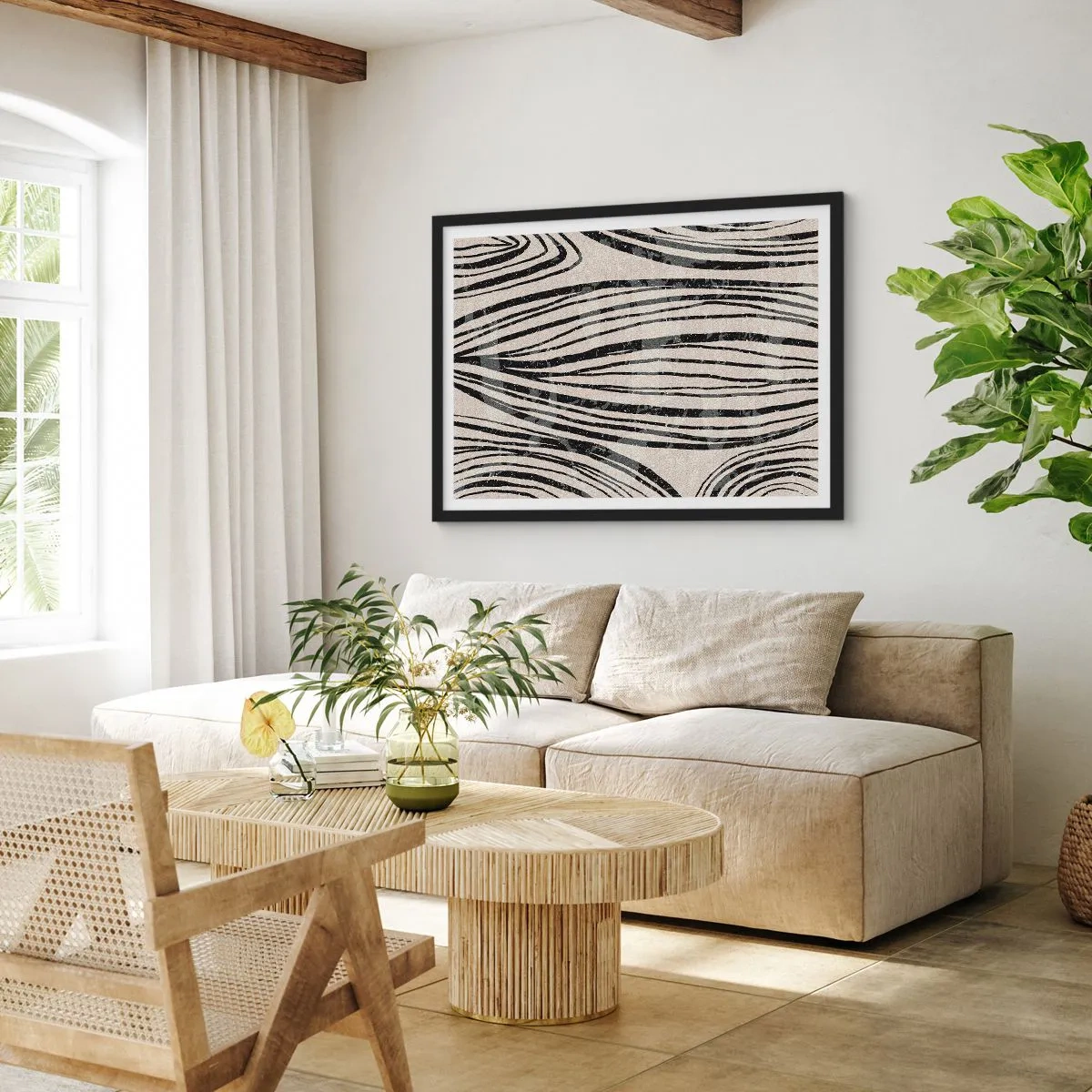 Poster în ramă neagră - Deversare de linii - 50x40 cm