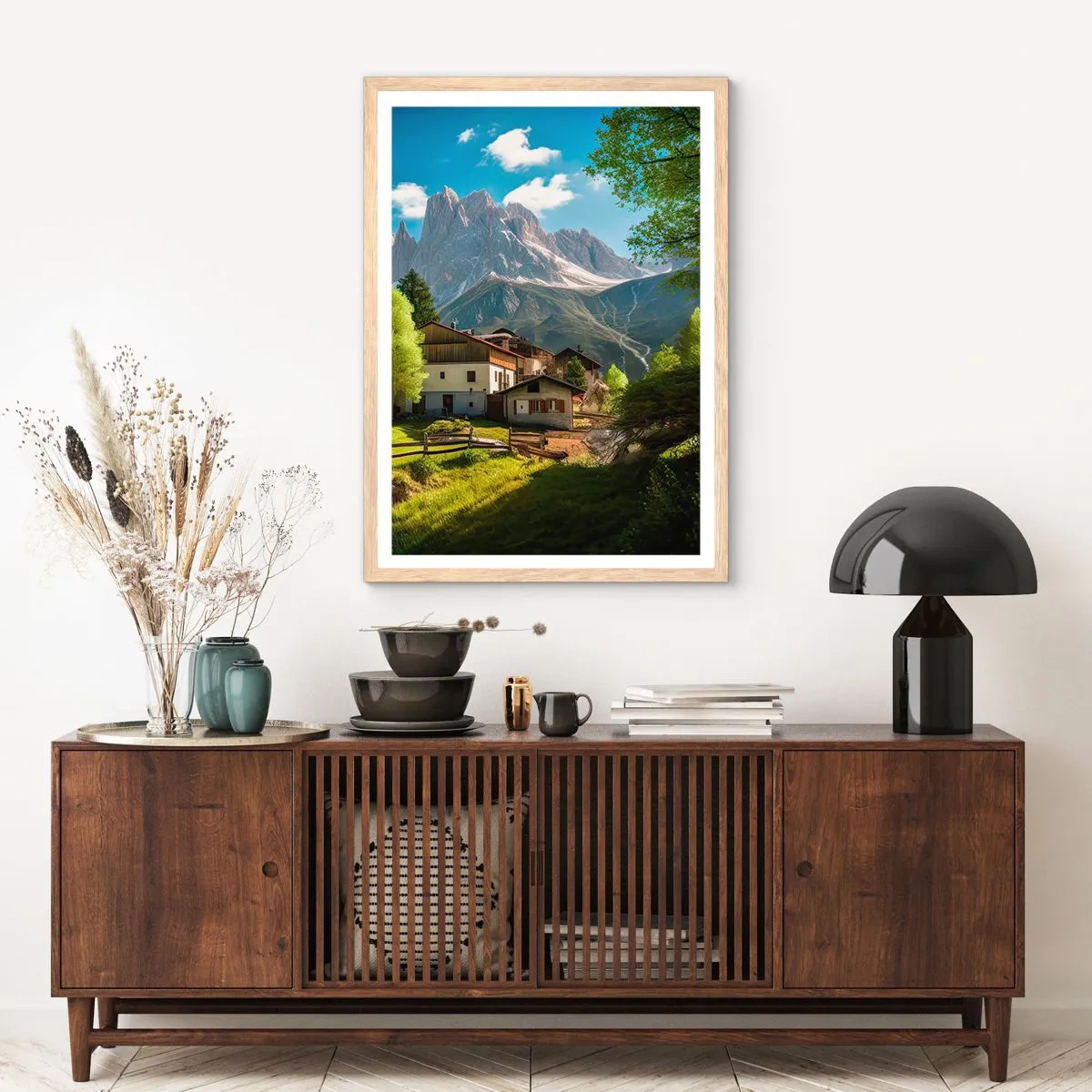 Poster în ramă de stejar deschis - Idilă alpină - 61x91 cm