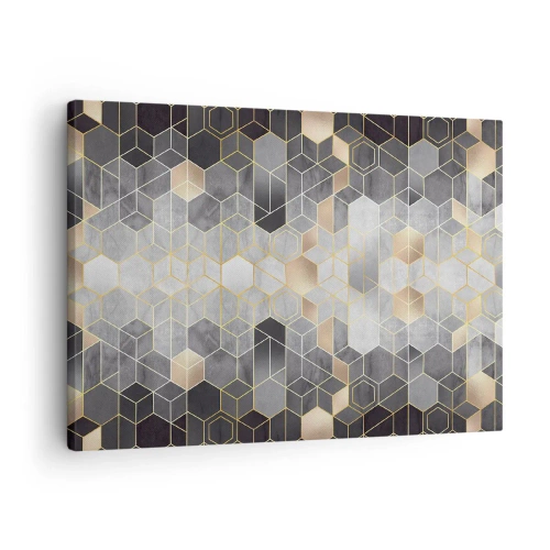 Tablou pe pânză Canvas - Model geometric în nuanțe aurii - 70x50cm - Compoziție diamantată - Decorațiune modernă pentru perete pentru living și dormitor ARTTOR