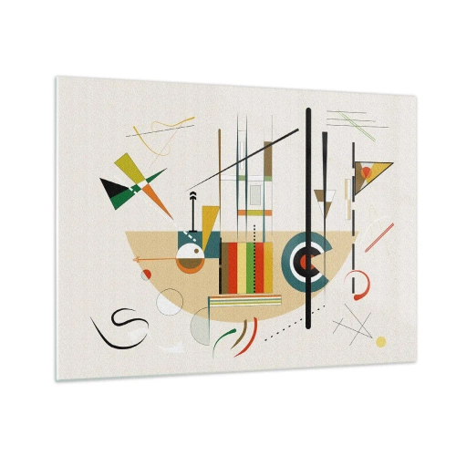 Tablou pe sticlă - Abstracție geometrică colorată pe un fundal deschis - 70x50cm - Și lumea râde - Decorațiune modernă pentru perete pentru living și dormitor ARTTOR