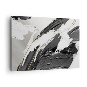 Tablou pe pânză Canvas - Tușe de vopsea alb-negru cu un accent subtil auriu - 70x50cm - Abstracție cu fler - Decorațiune modernă pentru perete pentru living și dormitor ARTTOR