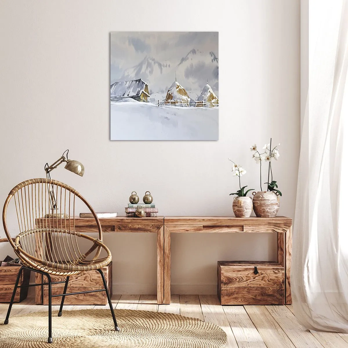 Tablou pe pânză - Într-o vale înzăpezită - 60x60 cm