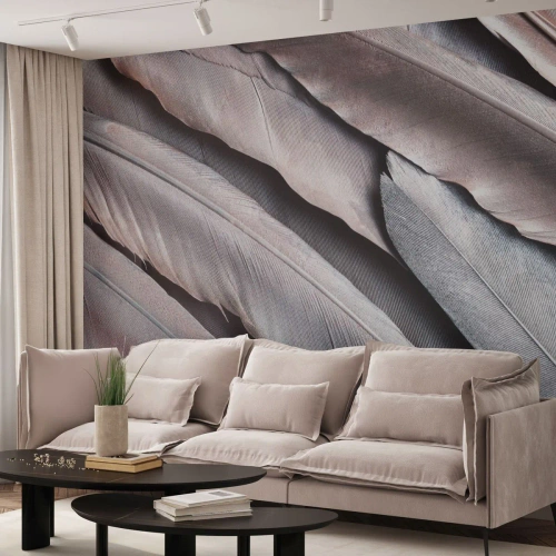 Tapet Premium Canvas - Argintul roz - Pană de pasăre, Grafică, Boho - 250x175 cm