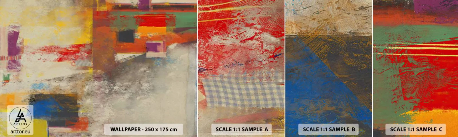 Mostră de Tapet Standard Eco - Geometria culorilor - Abstracția, Bucată, Pictura - 100x30 cm