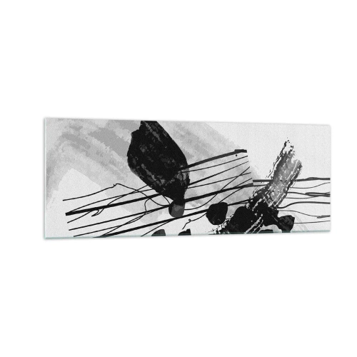 Tablou pe sticlă - Abstracție organică în negru și alb - 140x50 cm