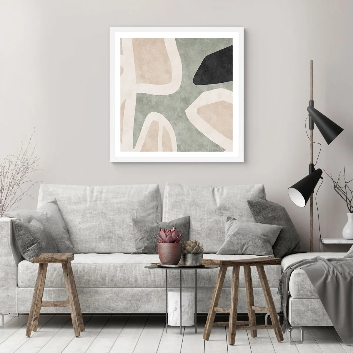 Poster în ramă albă - Compoziție cu motiv negru - 60x60 cm