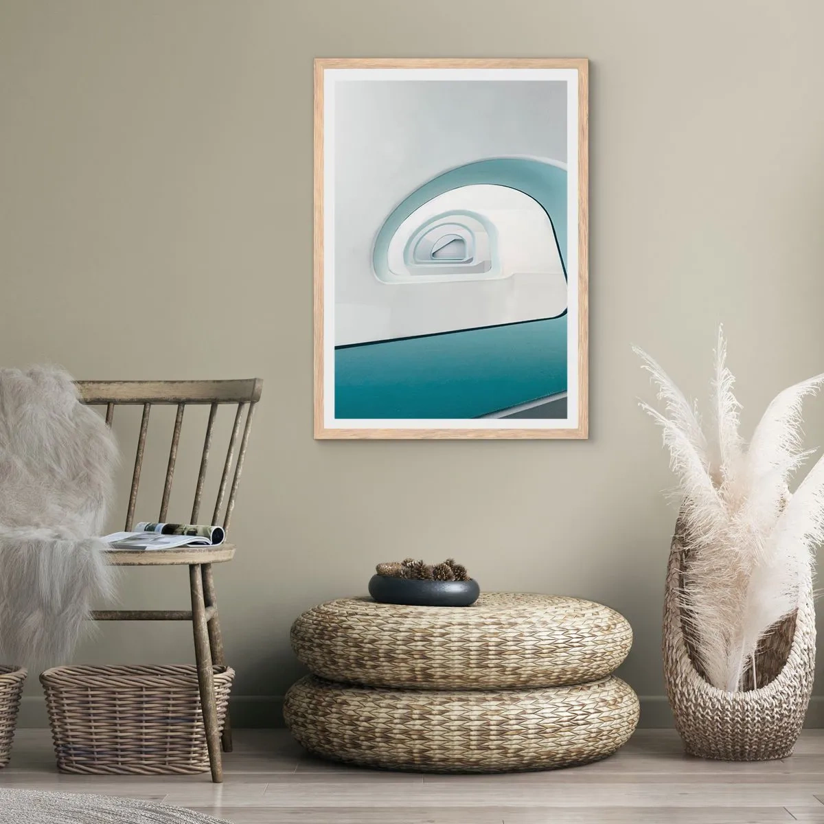 Poster în ramă de stejar deschis - Până la fundul albastrului - 50x70 cm