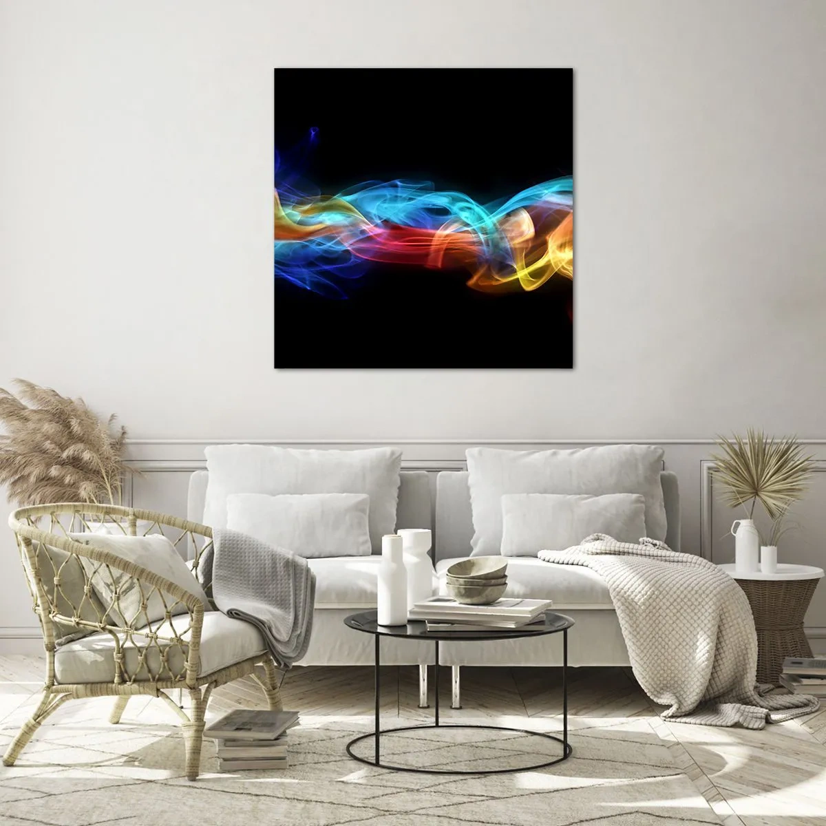 Tablou pe sticlă - Dansul curcubeului în brumă - 70x70 cm