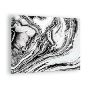 Tablou pe sticlă - Un model abstract în nuanțe de alb și negru, care seamănă cu valuri. - 70x50cm - La început a fost haos - Decorațiune modernă pentru perete pentru living și dormitor ARTTOR