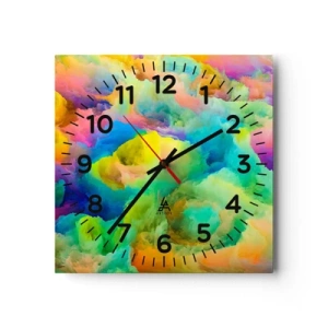 Ceas de perete - Ceas pe sticlă - Puf multicolor - 30x30 cm