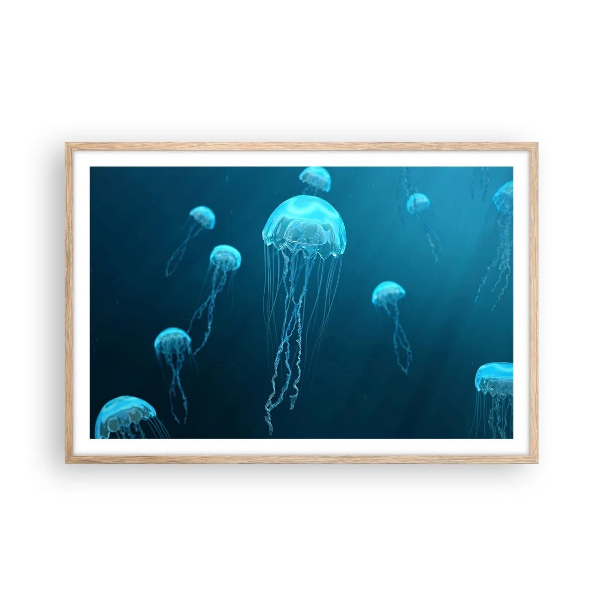 Poster în ramă de stejar deschis - Dansul oceanic - 91x61 cm