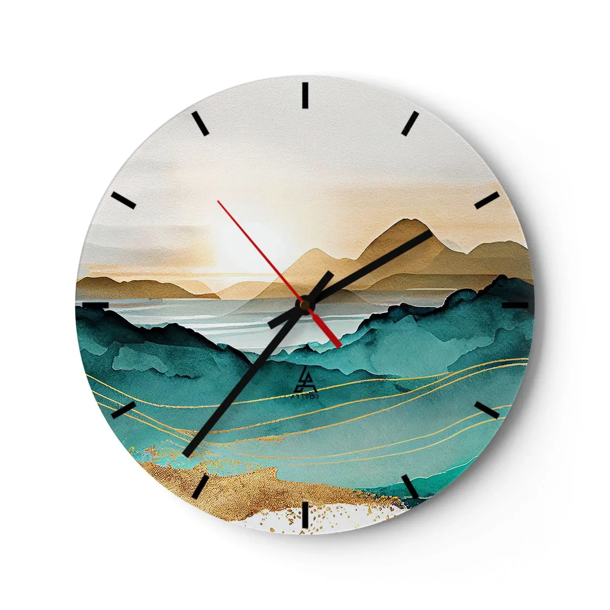 Ceas de perete - Ceas pe sticlă - Apus de soare peste un peisaj montan abstract - 30x30cm - La limita abstracției - peisaj - Decorațiune modernă pentru perete pentru living, bucătărie și dormitor ARTTOR