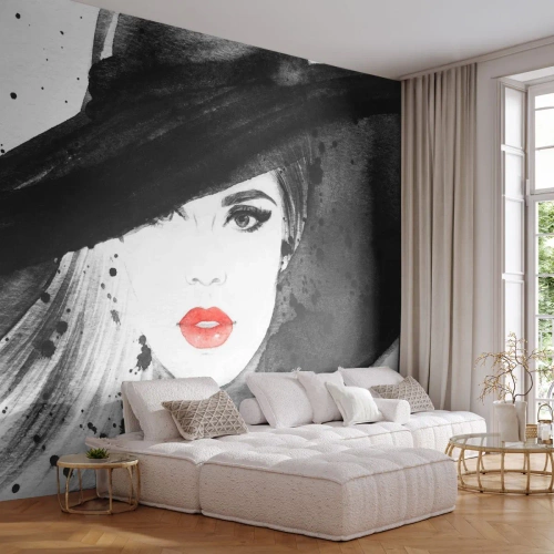 Tapet Premium Canvas - Doamna în negru - Femeie, Chipul de femeie, Portretul unei femei - 300x210 cm