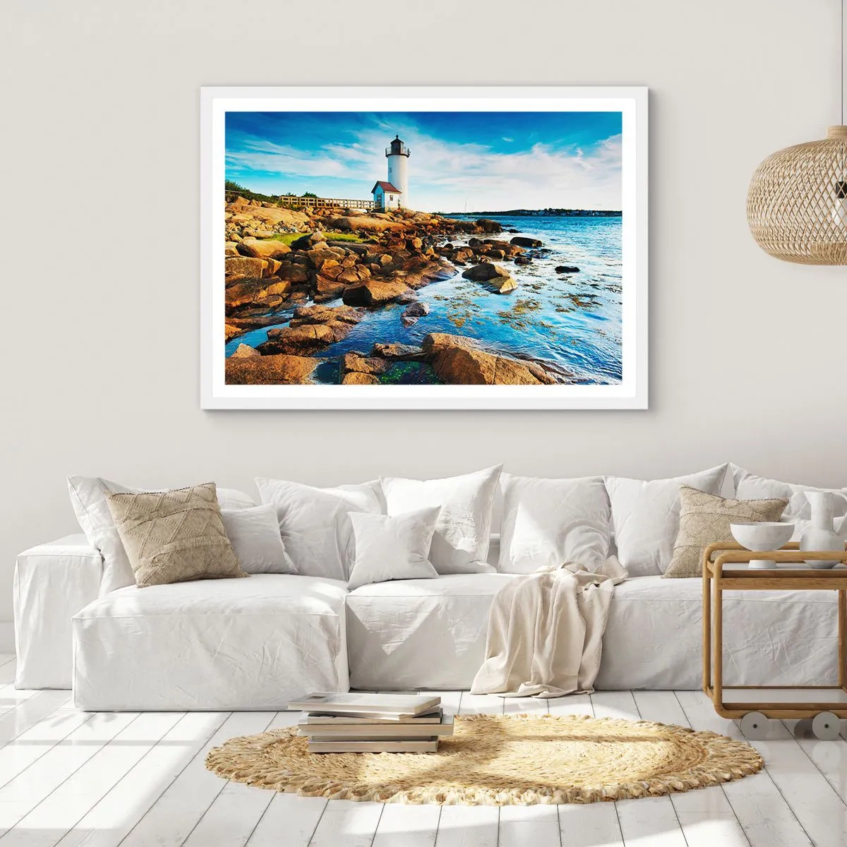 Poster în ramă albă - Întoarce-te acasă fericit, te aștept cu nerăbdare - 50x40 cm