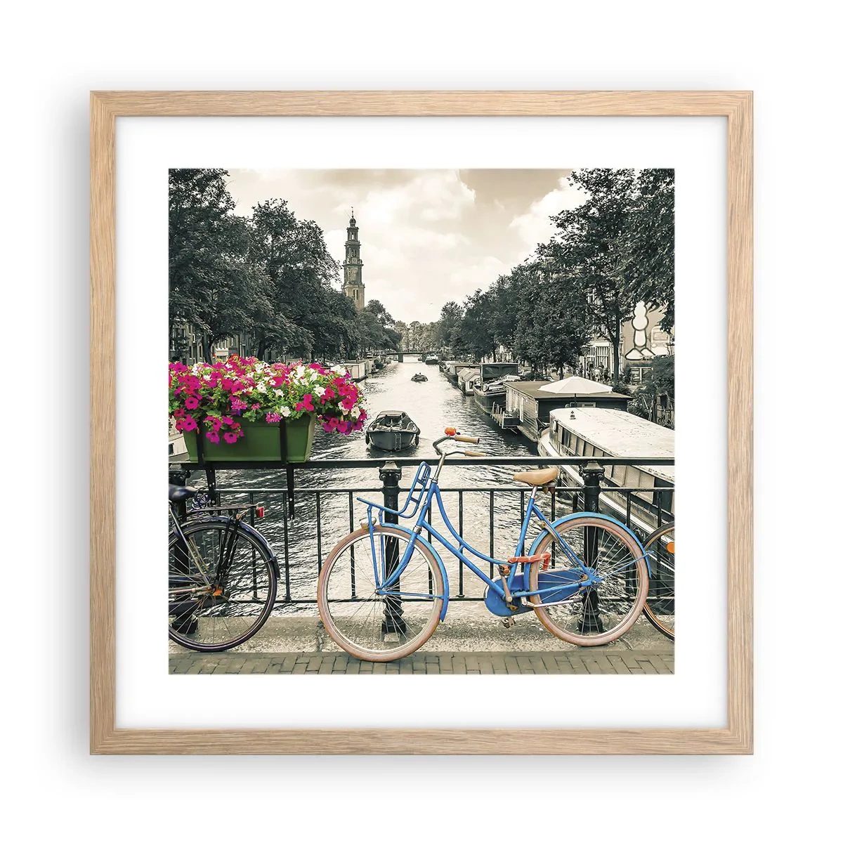 Poster în ramă de stejar deschis - Culorile unui canal din Amsterdam - 40x40 cm