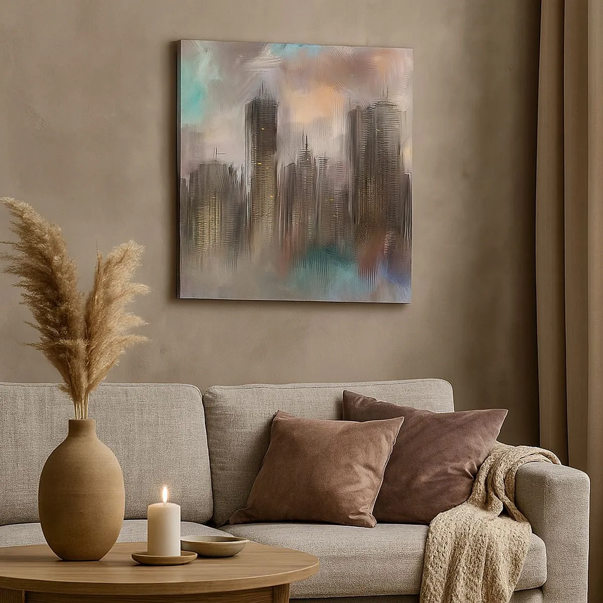 Tablou pe pânză - O compoziție de oțel, piatră și ceață - 30x30 cm