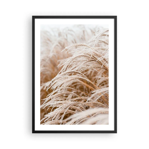 Poster în ramă neagră - Prim-plan al ierburilor înghețate într-un peisaj de iarnă - 50x70cm - Închinându-se la soarele toamnei - Decorațiune modernă pentru perete pentru living și dormitor ARTTOR