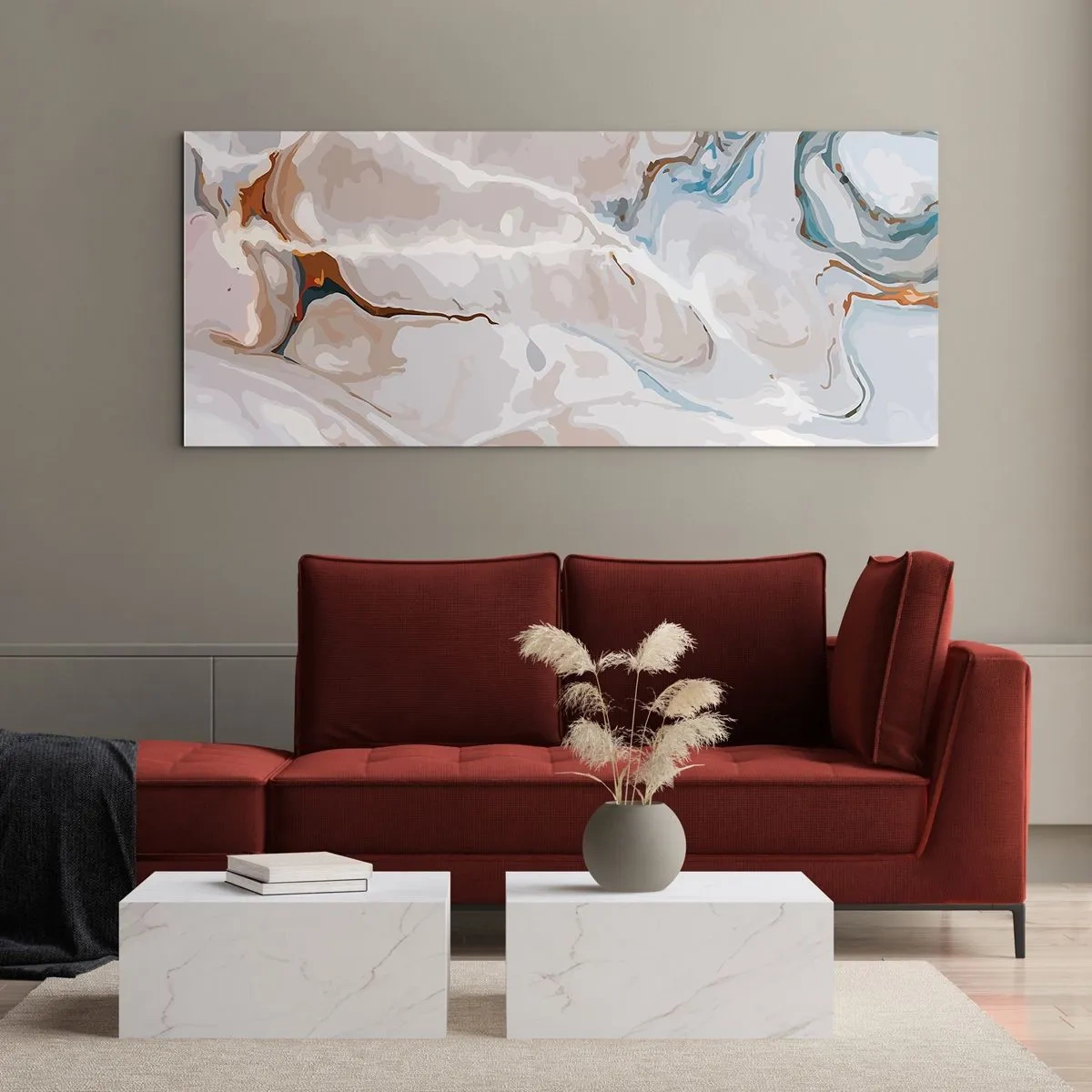 Tablou pe sticlă - Meandre albastre sub alb - 120x50 cm