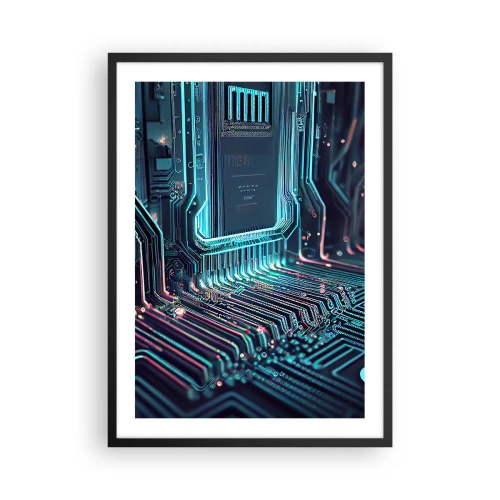 Poster în ramă neagră - viziune futuristă a unui circuit integrat - 50x70cm - Iată la ce mă gândesc... - Decorațiune modernă pentru perete pentru living și dormitor ARTTOR