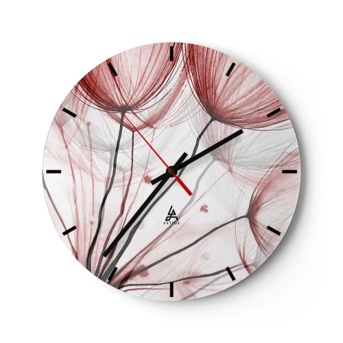 Ceas de perete - Ceas pe sticlă - Păpădii delicate în nuanțe de roșu și alb - 30x30cm - Înainte de plecare - Decorațiune modernă pentru perete pentru living, bucătărie și dormitor ARTTOR