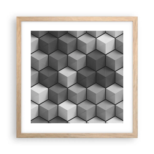 Poster în ramă de stejar deschis - Puzzle cubist - 40x40 cm