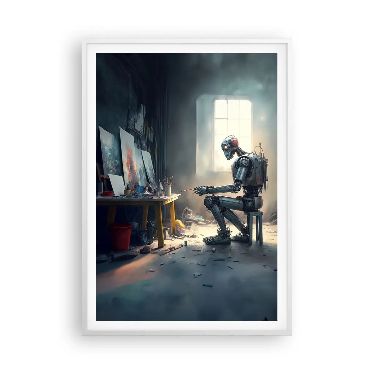 Poster în ramă albă - Actul de creație - 70x100 cm