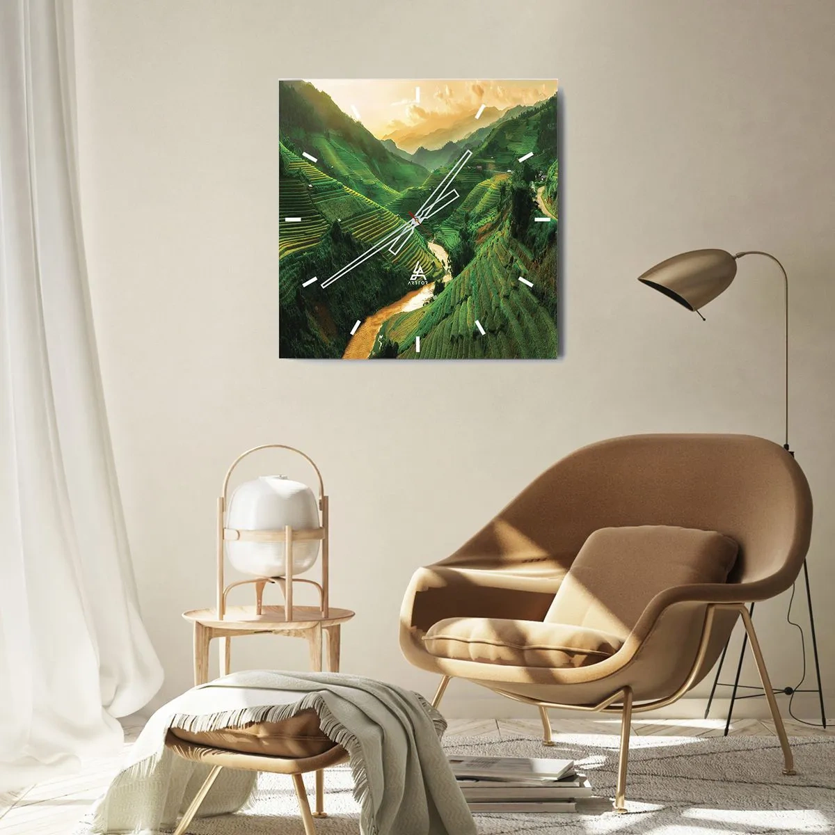 Ceas de perete - Ceas pe sticlă - Valea vietnameză - 40x40 cm