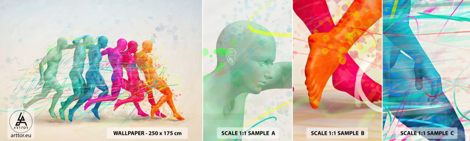 Mostră tapet autocolant Deluxe Sticker - Armonie de mișcare - Abstracția, Om, Sport - 100x30 cm