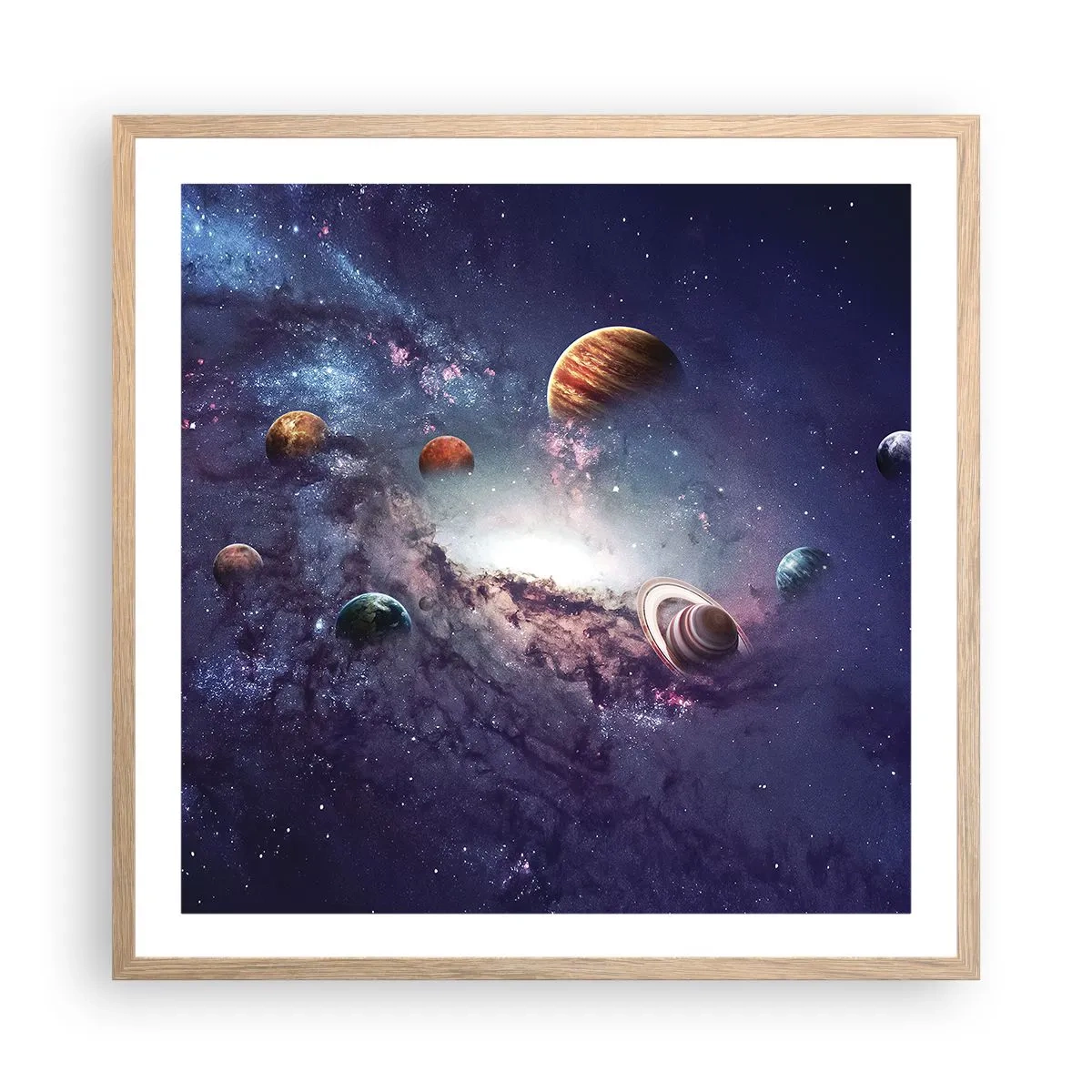 Poster în ramă de stejar deschis - Sistemul de dans solar - 60x60 cm