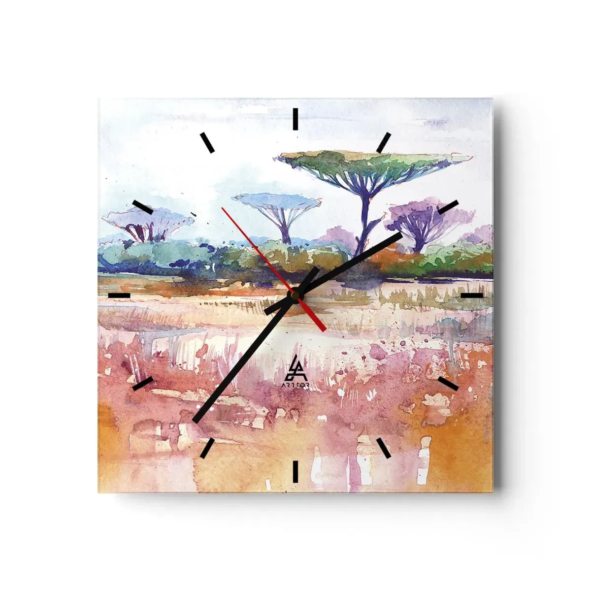 Ceas de perete - Ceas pe sticlă - Culorile savanei - 30x30 cm