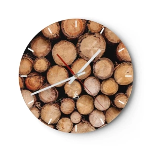 Ceas de perete - Ceas pe sticlă - Trunchiuri de copaci tăiate, aranjate într-o compoziție naturală - 30x30cm - Un nou început - Decorațiune modernă pentru perete pentru living, bucătărie și dormitor ARTTOR