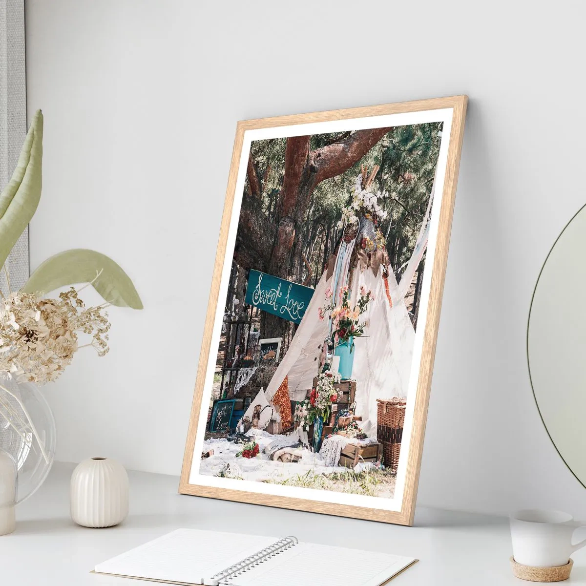 Poster în ramă de stejar deschis - Make love… - 40x50 cm