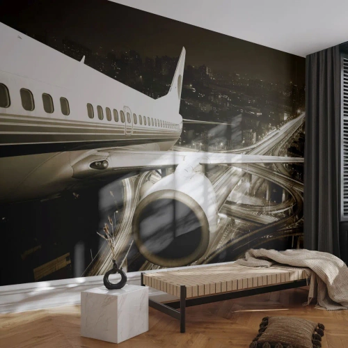 Tapet Premium Canvas - Zbor în noapte - Avion, Oraș, Automobile - 100x70 cm