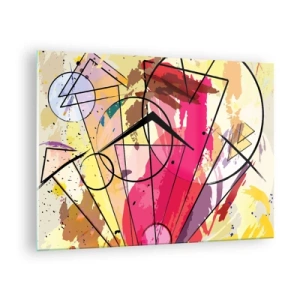 Tablou pe sticlă - Abstracție colorată cu modele geometrice și linii - 70x50cm - Explozie - Decorațiune modernă pentru perete pentru living și dormitor ARTTOR
