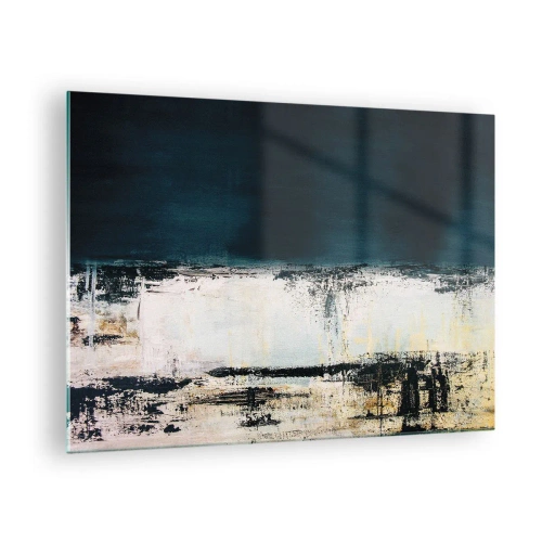 Tablou pe sticlă - Peisaj abstract în nuanțe de albastru marin și alb - 70x50cm - Compoziție orizontală - Decorațiune modernă pentru perete pentru living și dormitor ARTTOR