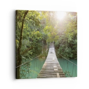 Tablou pe pânză - Peste apa de azur spre pădurea de azur - 30x30 cm