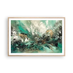 Poster în ramă de stejar deschis - Fierbere negru-smarald - 91x61 cm