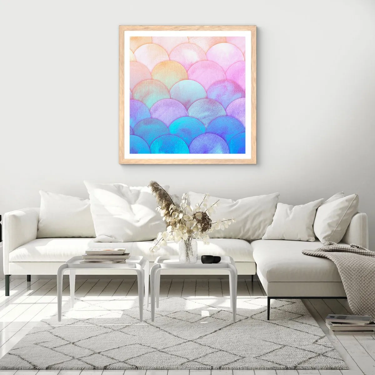 Poster în ramă de stejar deschis - Coajă de perlă - 30x30 cm