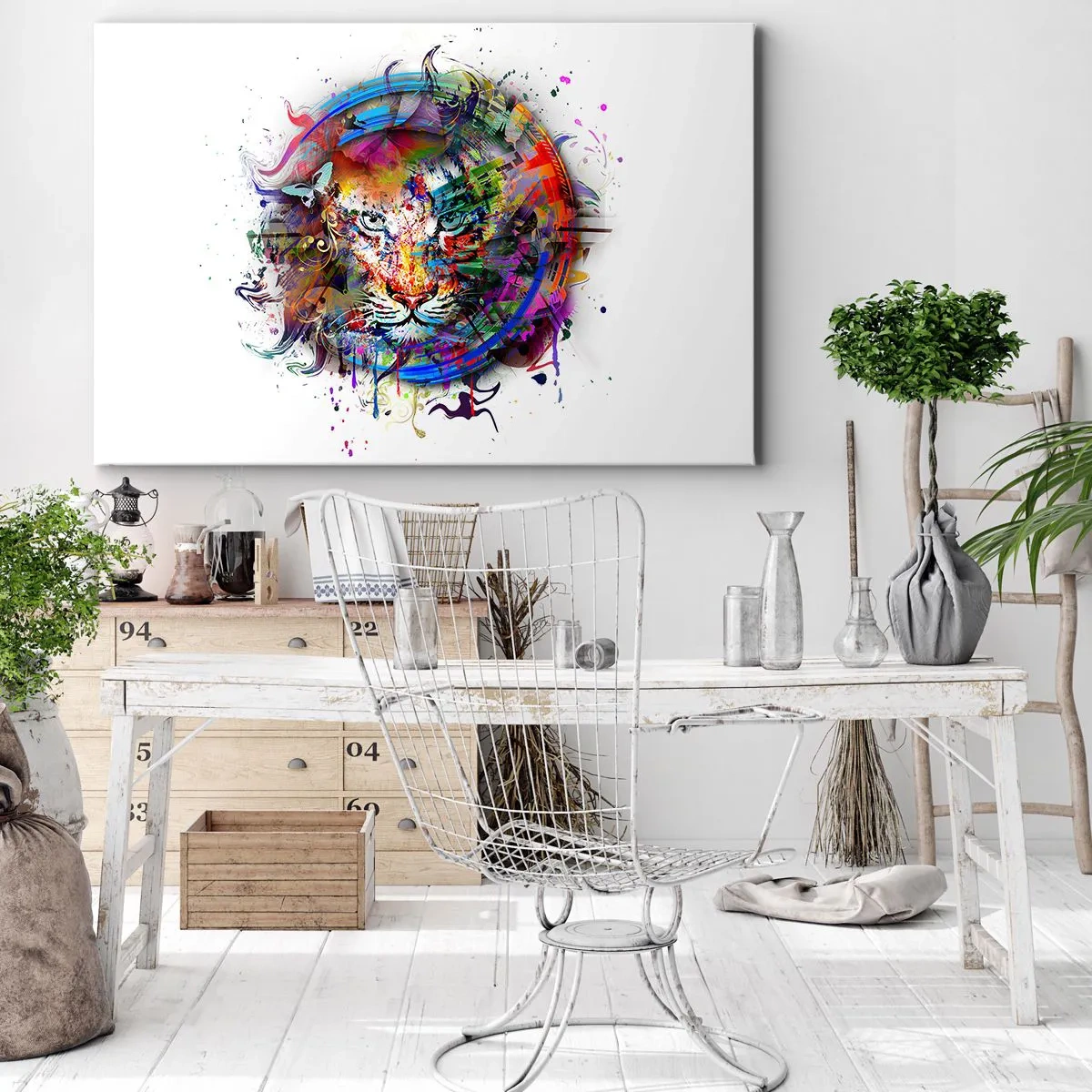 Tablou pe pânză - Ascunzându-se în spatele voalului curcubeu - 120x80 cm