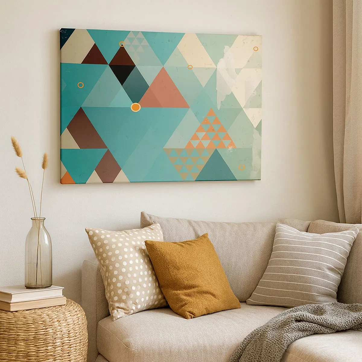 Tablou pe pânză Canvas - Modele geometrice în nuanțe de turcoaz și maro - 70x50cm - Unitatea multiplicității, multiplicitatea unității - Decorațiune modernă pentru perete pentru living și dormitor ARTTOR