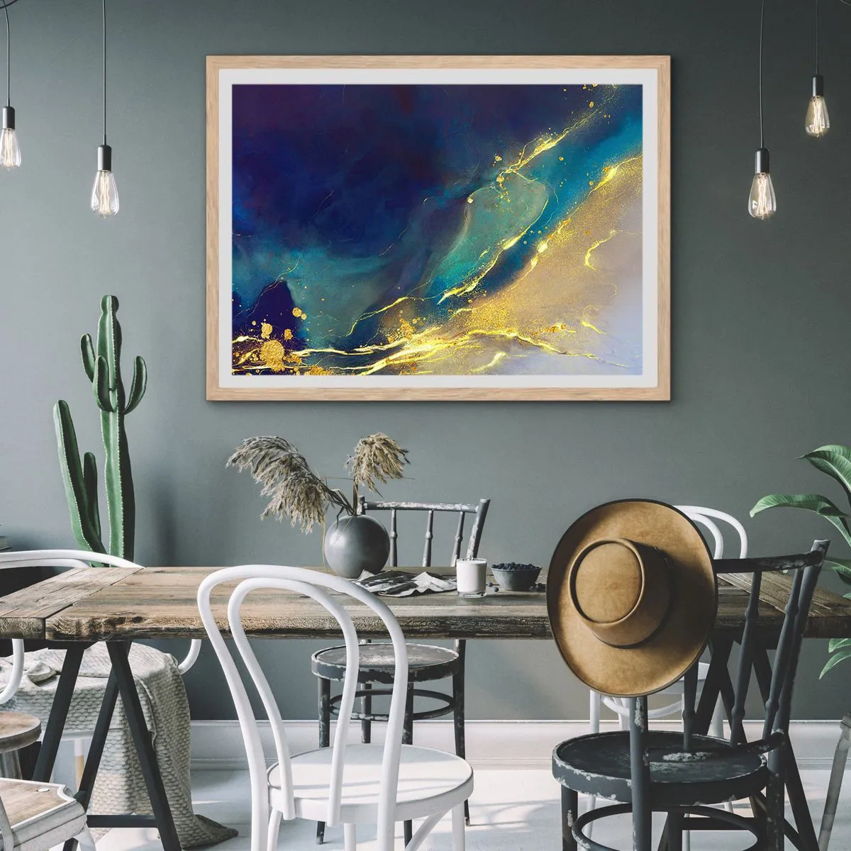 Poster în ramă de stejar deschis - Baltă de aur - 100x70 cm