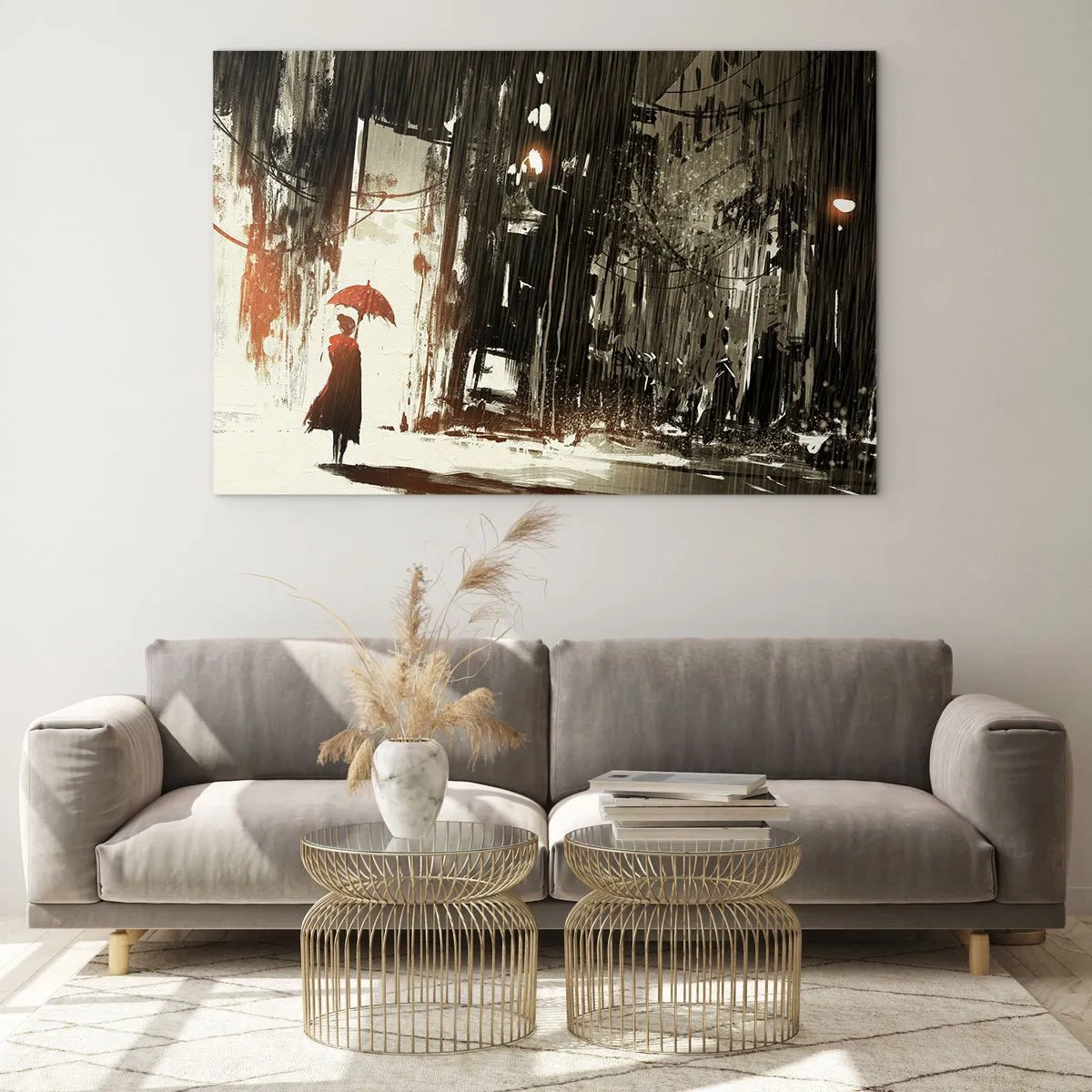 Tablou pe sticlă - Poezia umbrelei roșii - 100x70 cm