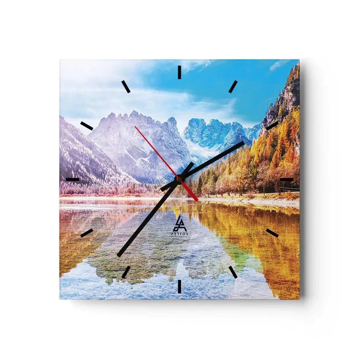 Ceas de perete - Ceas pe sticlă - Iar în munți începe toamna - 30x30 cm