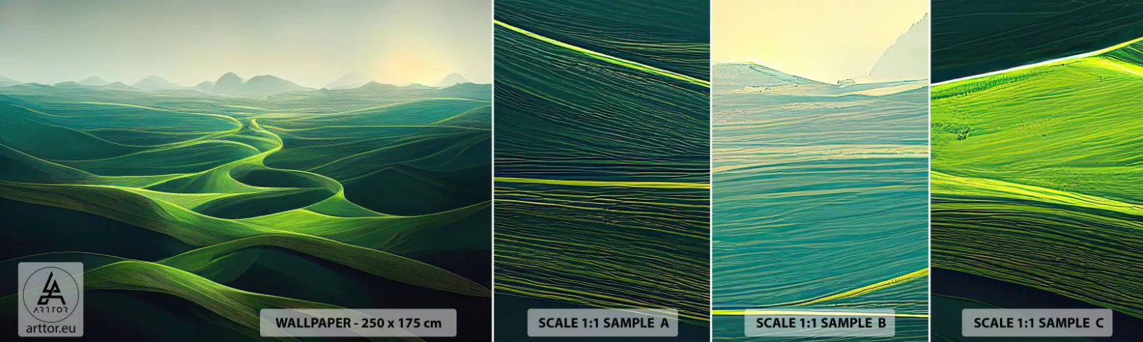 Mostră de Tapet Standard Eco - În văi verzi - Peisaj, luncă, Văile - 100x30 cm